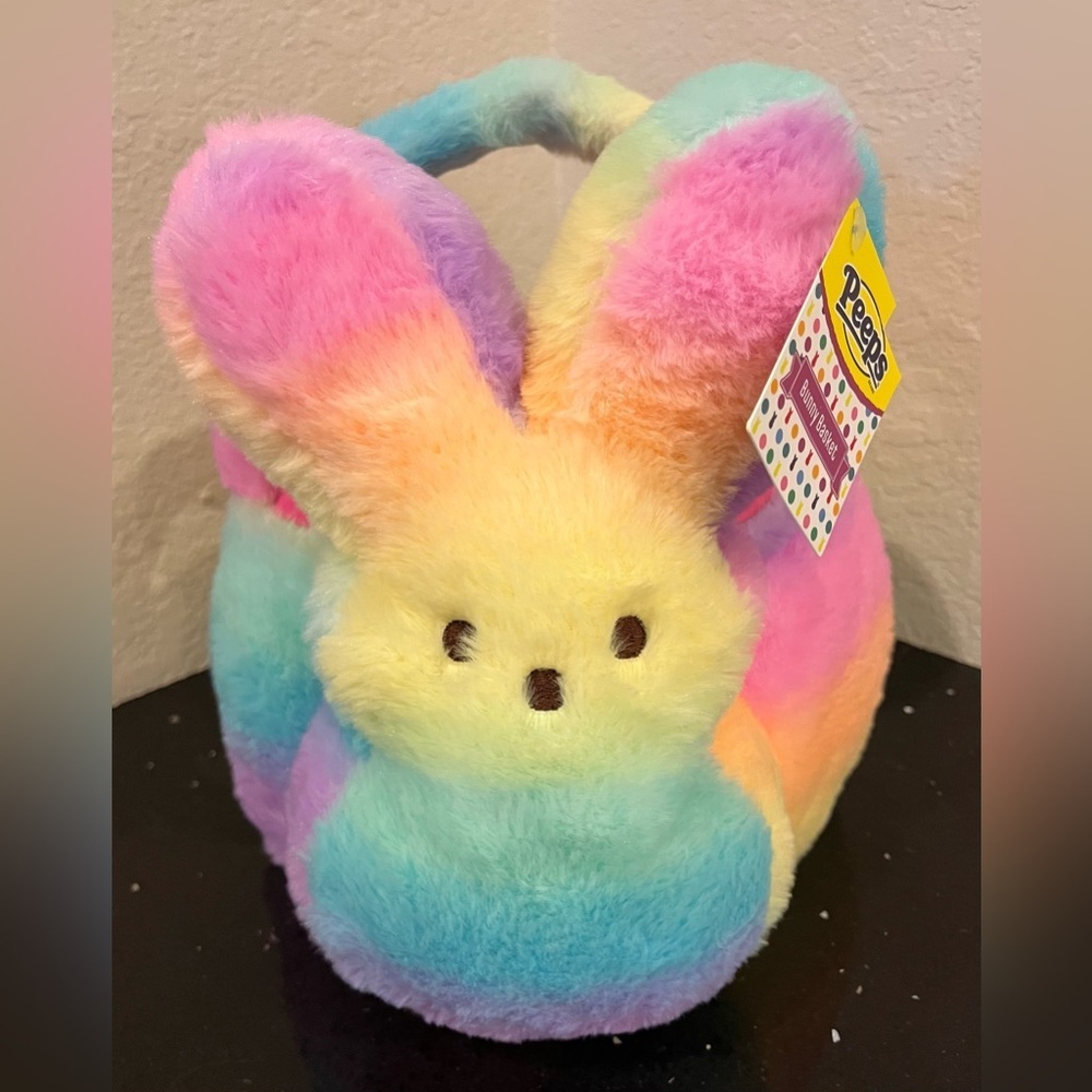 NWT Peeps Plush 3-D Bunny Rabbit Easter Basket Tie Dye 2025 Rainbow 🌈